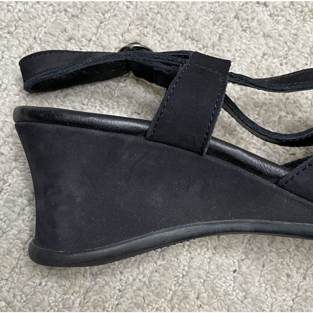 Arche Black Nubuck Suede Shoes 41 10 Cross Strap Wedge Heels Slingbacks - Picture 3 of 11